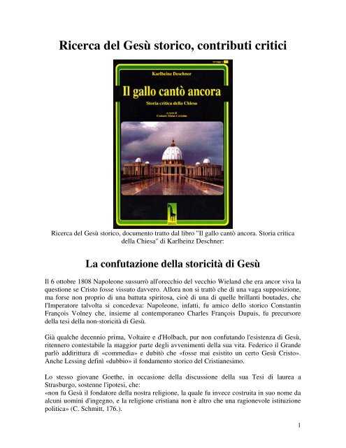 Ricerca del Gesù storico, contributi critici - Martufi, Gabriele - Altervista