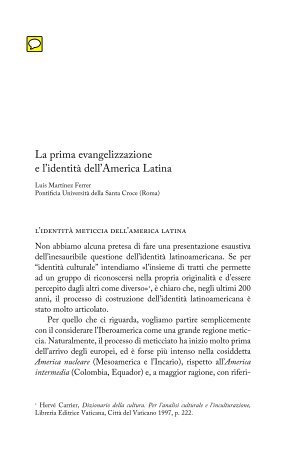 La prima evangelizzazione e l'identità dell'America - Inculturación