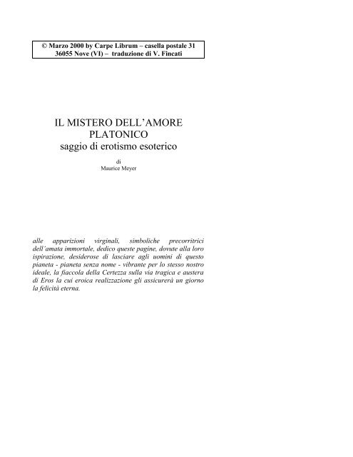 Maurice Meyer Il Mistero Dell Amore Platonico Pdf