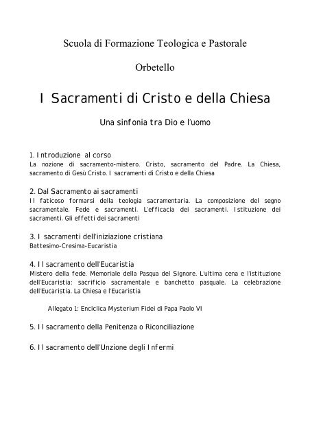 Corso sull'Eucaristia e altri sacramenti - Parrocchie di Porto S. Stefano