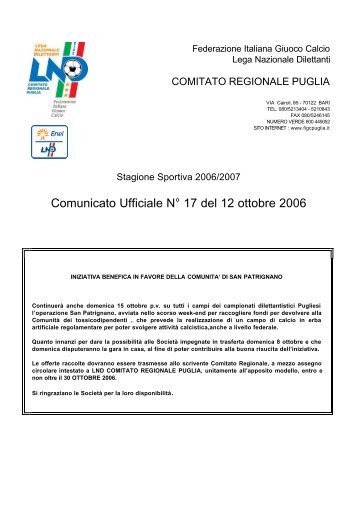 Comunicato Ufficiale N° 17 del 12 ottobre 2006 - Comitato ...