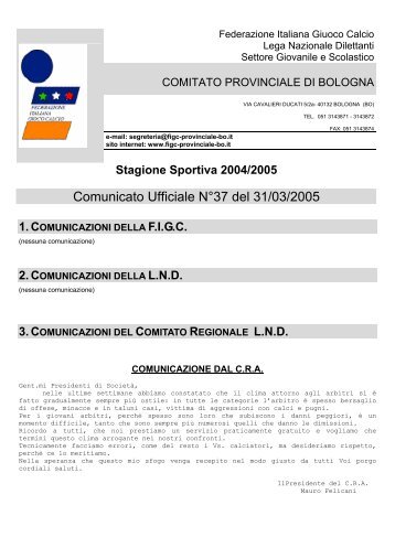Comunicato Ufficiale N°37 del 31/03/2005 - FIGC Delegazione ...