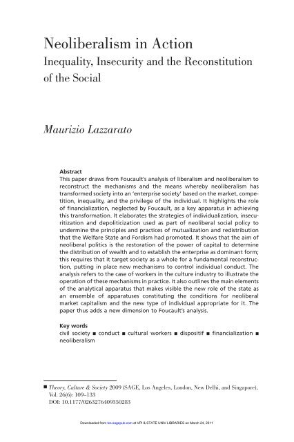 Neoliberalism in Action Inequality, Insecurity and the Reconstitution ...