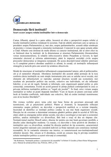 Democraţie fără instituţii?