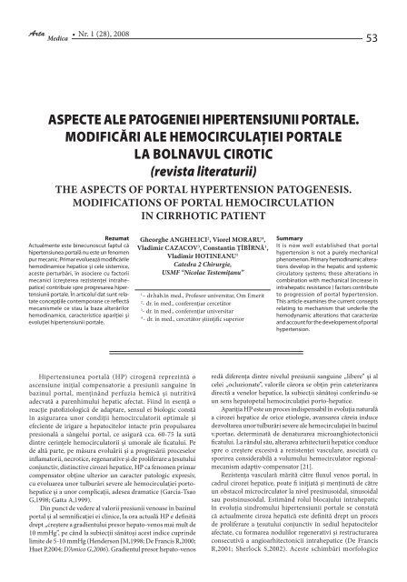 aspecte ale patogeniei hipertensiunii portale. modificări - Arta Medica
