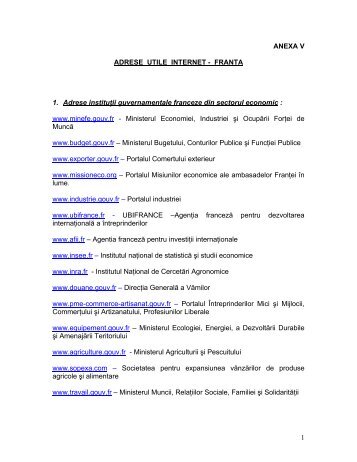 1. Adrese instituţii guvernamentale franceze din sectorul economic