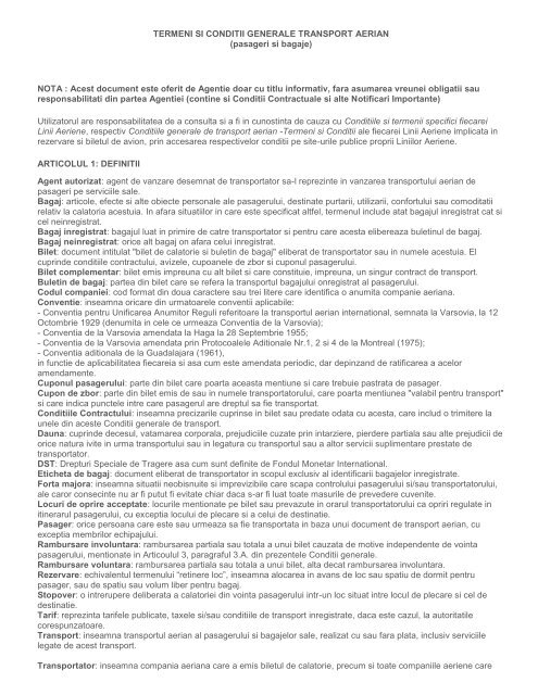 Termeni Si Conditii Generale Transport Aerian Bilete De Avion Cmb