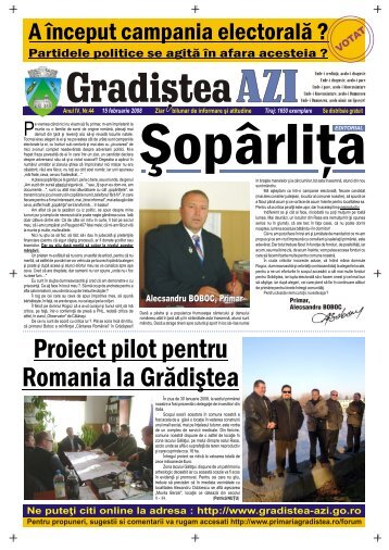 Proiect pilot pentru Romania la Grădiºtea - Gradistea AZI