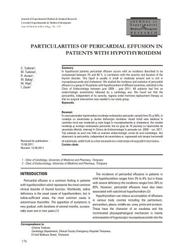 particularities of pericardial effusion in patients with hypothyroidism