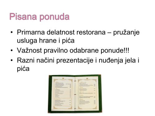 PISANE PONUDE U UGOSTITELJSTVU Jelovnik i meni