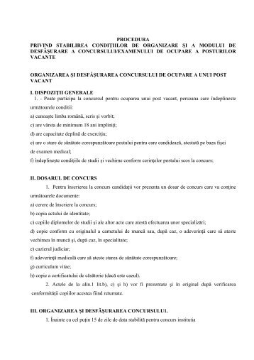 procedura ocupare posturi vacante - ICPE-CA