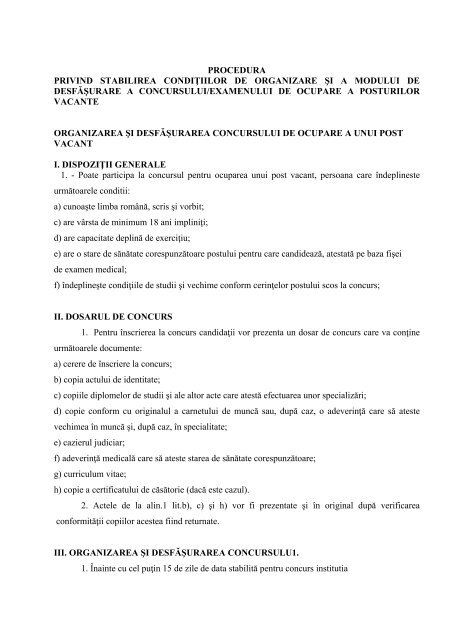 procedura ocupare posturi vacante - ICPE-CA