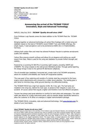 TECNAM Press Release "P2010" 2010