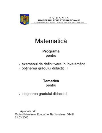Programa la Matematica pentru Definitivat si Grade ... - Calificativ.ro
