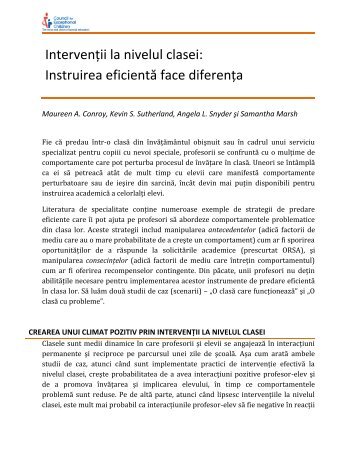 Intervenţii la nivelul clasei: Instruirea eficientă face diferenţa