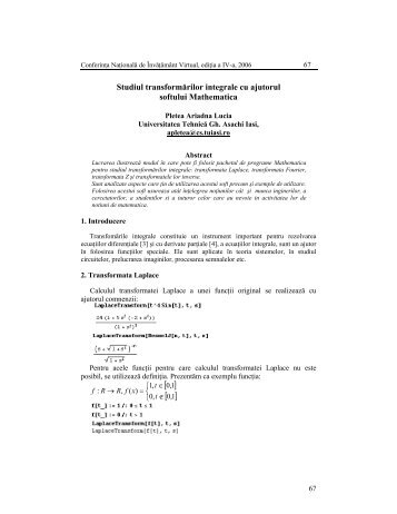 Studiul transformărilor integrale cu ajutorul softului Mathematica