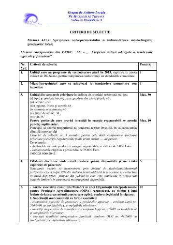 Criterii de selectie - GAL Pe Mures si pe Tarnave