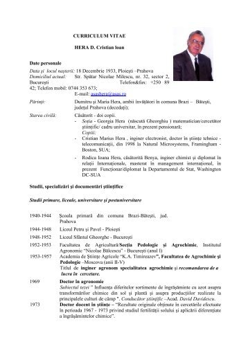 CURRICULUM VITAE HERA D. Cristian loan Date ... - ansvsa