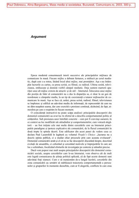 Argument - Facultatea de Stiinte Politice – Universitatea Crestina