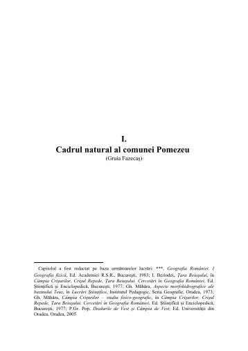 I. Cadrul natural al comunei Pomezeu - primaria pomezeu