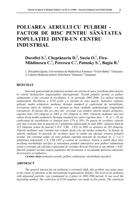 poluarea aerului cu pulberi - Revista de Igiena si Sanatate Publica