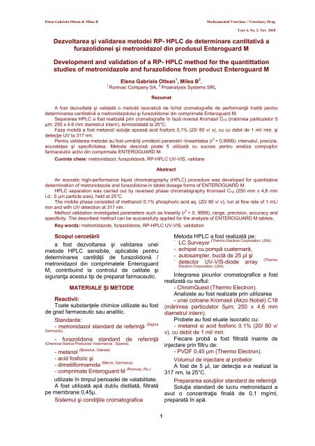 Dezvoltarea şi validarea metodei RP- HPLC de determinare ...