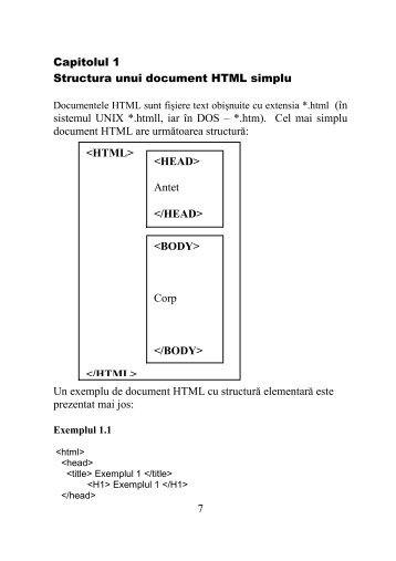 7 Capitolul 1 Structura unui document HTML simplu sistemul UNIX ...