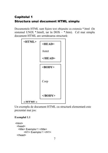 7 Capitolul 1 Structura unui document HTML simplu sistemul UNIX ...