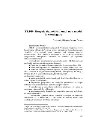 FRBR- Etapele dezvoltării unui nou model în catalogare