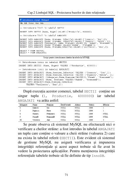 CAPITOLUL 2 LIMBAJUL SQL – PROIECTAREA BAZELOR DE ...