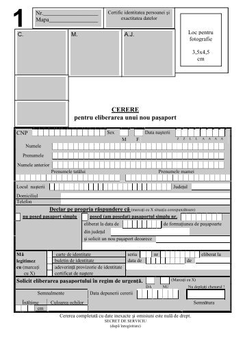 cerere pentru eliberarea unui nou pasaport - LegeStart