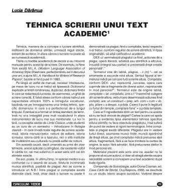 Tehnica scrierii unui text academic - Pro Saeculum