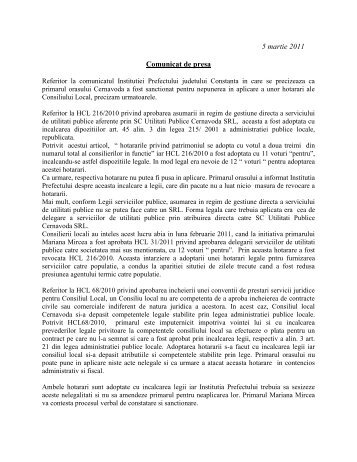 Comunicate de presa 2011 - Primaria Cernavoda