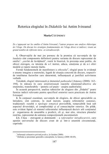 Retorica elogiului în Didahiile lui Antim Ivireanul - Text și Discurs ...