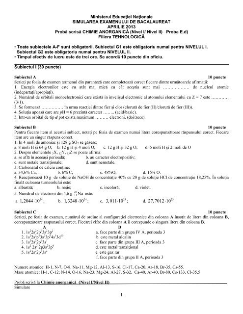 Chimie anorganica (profil tehnologic) - Ziarul de Iasi