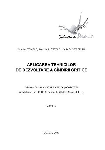 aplicarea tehnicilor de dezvoltare a gîndirii critice - Pro Didactica