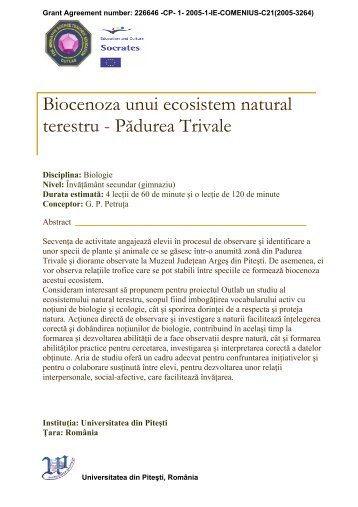 Biocenoza unui ecosistem natural terestru - Pădurea Trivale