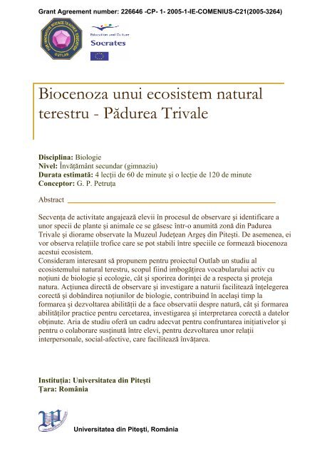 Biocenoza Unui Ecosistem Natural Terestru Pădurea Trivale