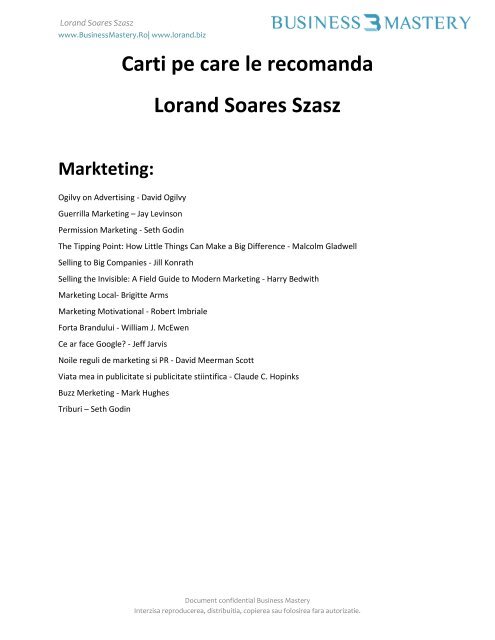Lista carti - Lorand Soares Szasz