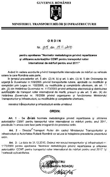 CEMT 2011 – Ordin de aprobare, norme ... - Trafic-Rutier.ro