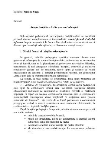 Simona Suciu Referat: Relaţia învăţător-elevi în procesul ... - Didactic