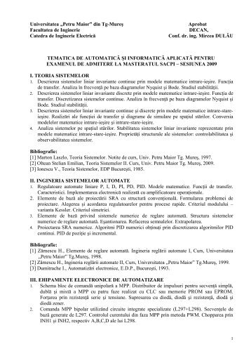 Tematica admitere pentru absolventi sectia AIA - Universitatea"Petru ...