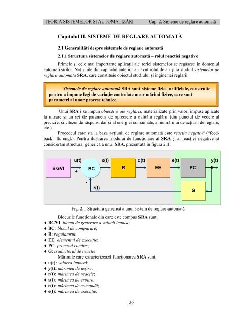 Capitolul II. SISTEME DE REGLARE AUTOMATĂ