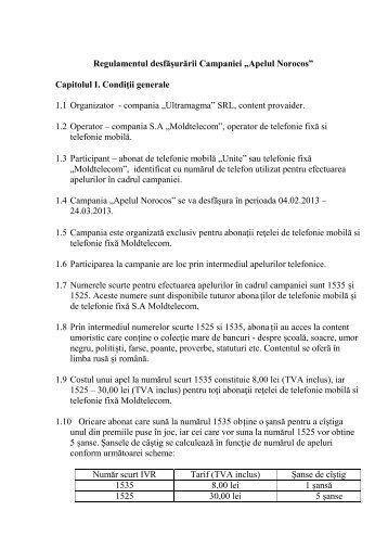 Regulamentul desfăşurării Campaniei „Apelul ... - Moldtelecom