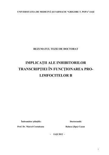 implicaţii ale inhibitorilor transcripţiei în funcţionarea pro ... - Gr.T. Popa