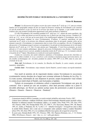 DESPRE ÎNCEPUTURILE VIEŢII ROMANE LA ... - revista Peuce