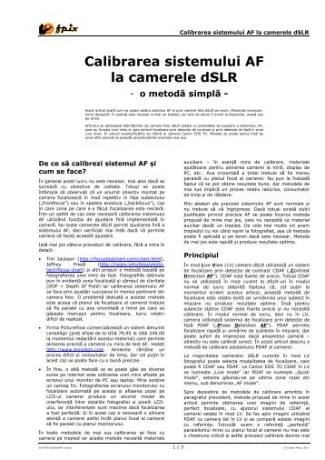 Calibrarea sistemului AF la camerele dSLR - fpix