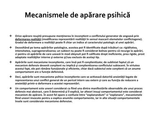 Curs 3 - Mecanismele de apărare psihică