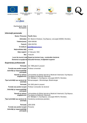 CV Pamfil Doru Rector - europass - spd-biotech - USAMV Cluj-Napoca