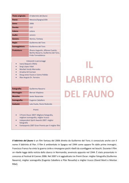 IL LABIRINTO DEL FAUNO - Cineplex